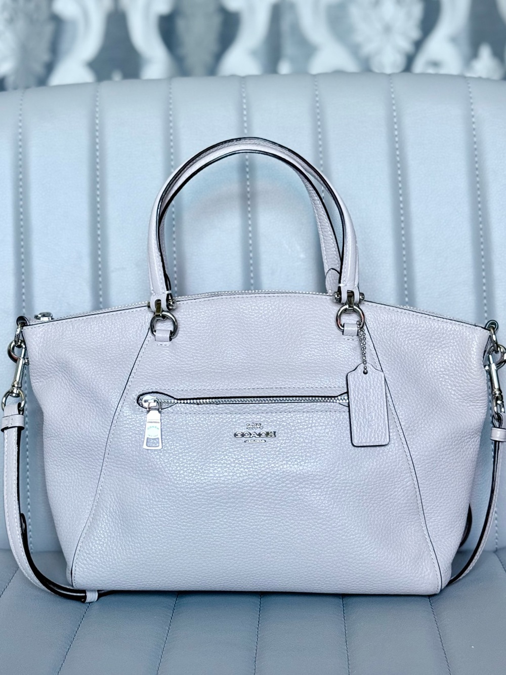 Coach NWOT Prairie Satchel Pebbled Leather Crossbody Taupe Grey Neutral